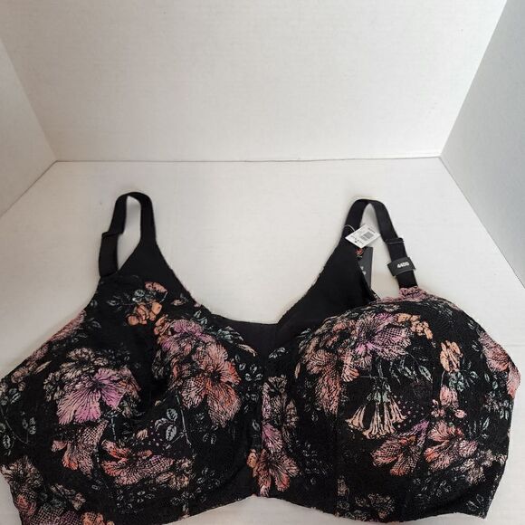 44DD Lace Wireless Bra Lingerie Boudior Lightly Lined Lace Back Smoothing Floral - Picture 3 of 7